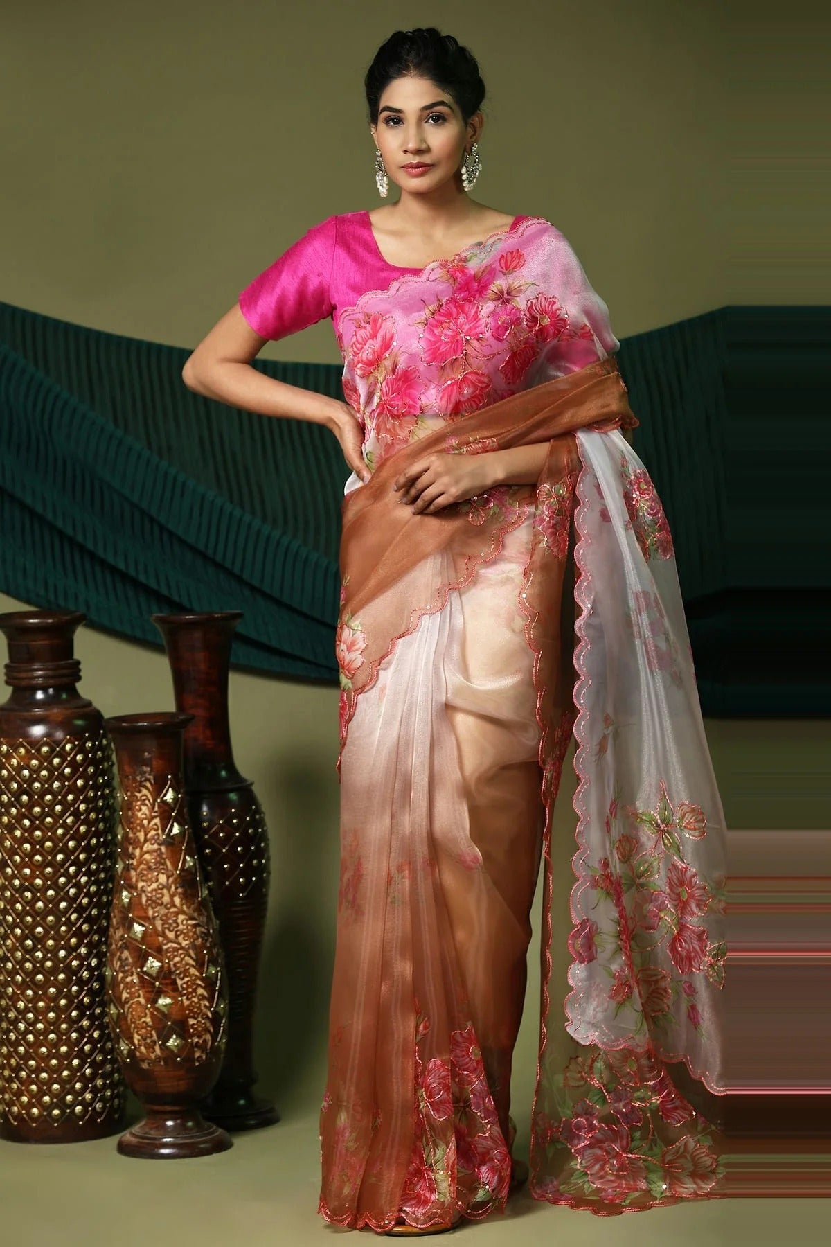 Brown Colour Organza Saree SD1110399