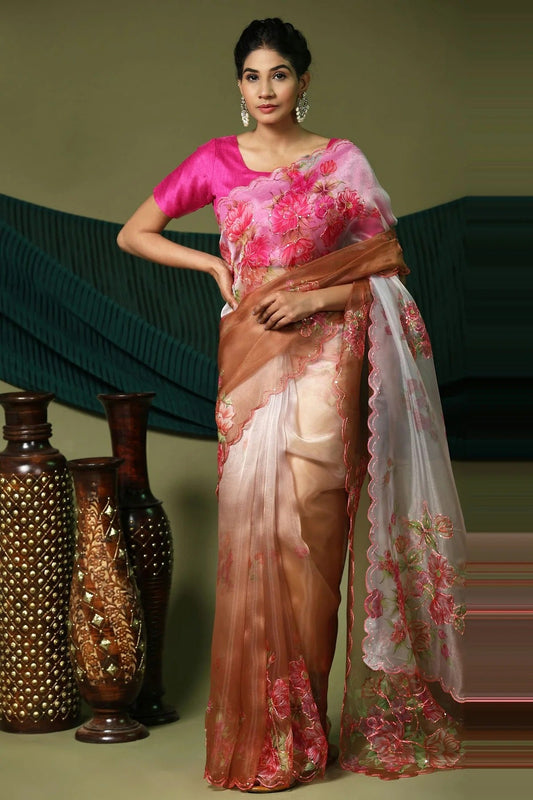 Brown Colour Organza Saree SD1110399