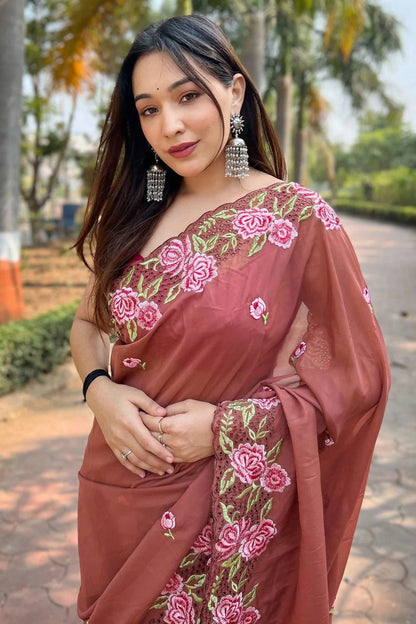 Brown Colour Organza Saree SD1110507 A