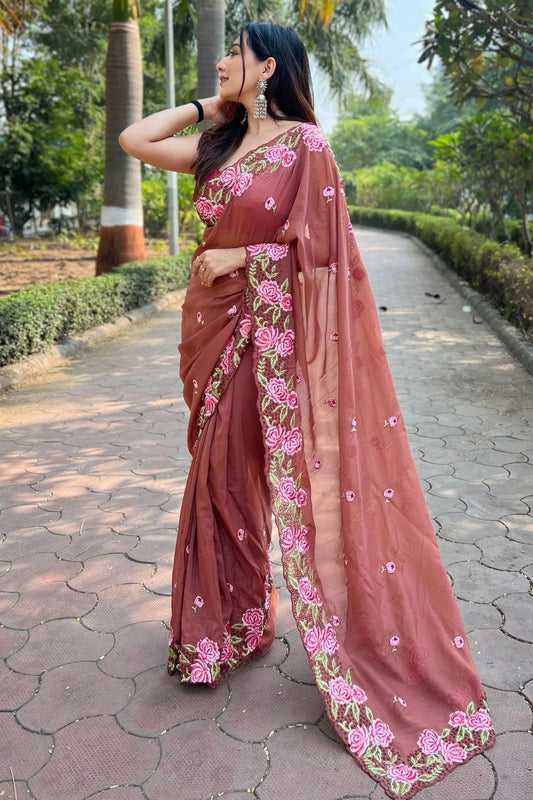 Brown Colour Organza Saree SD1110507