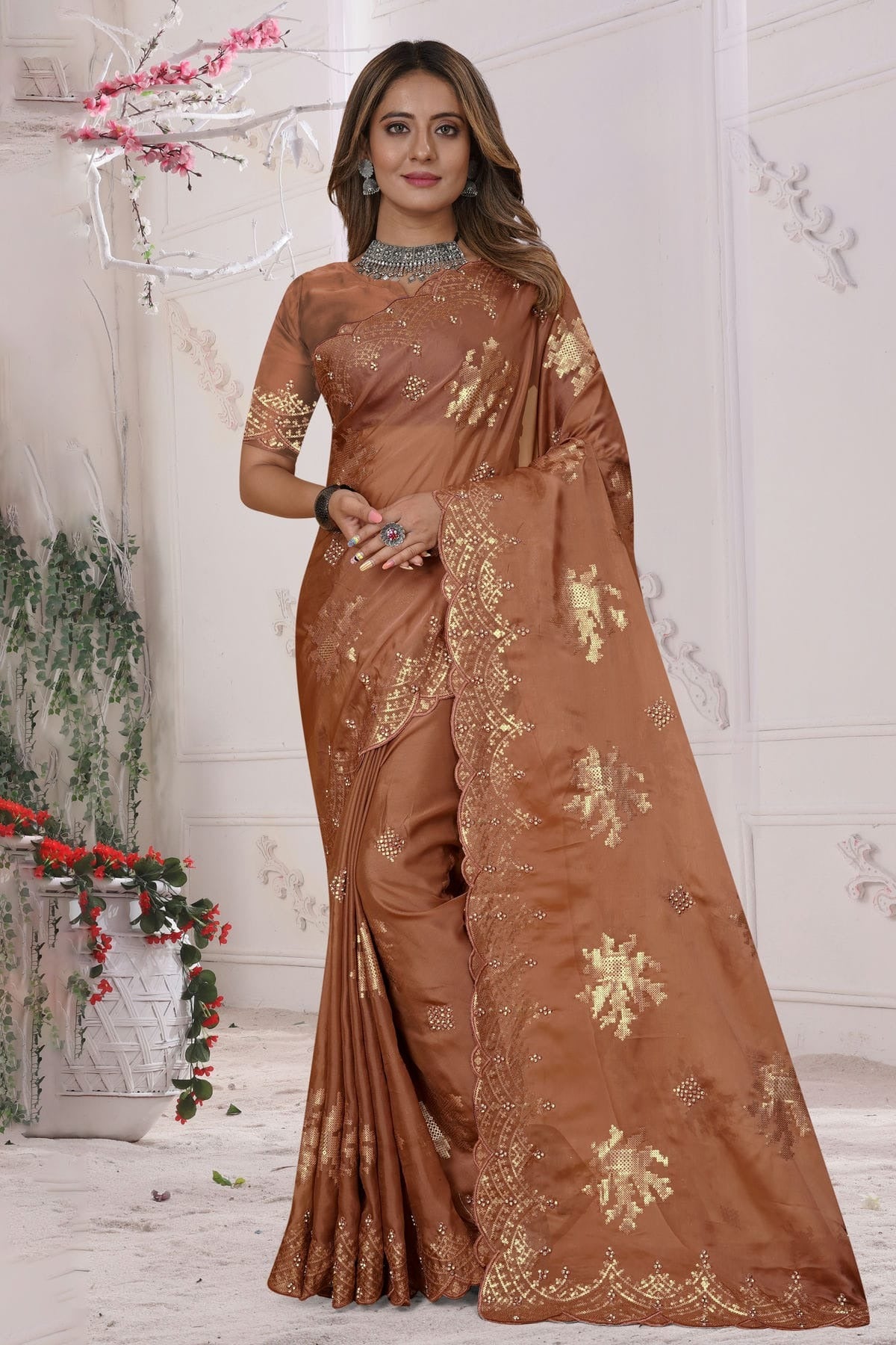 Brown Colour Organza Silk Designer Saree LC1121454