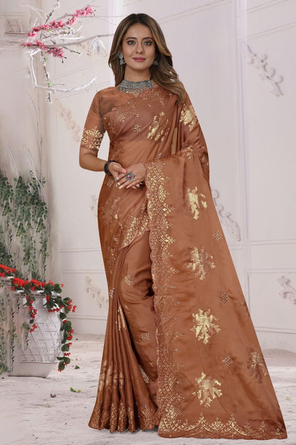 Brown Colour Organza Silk Designer Saree LC1121454
