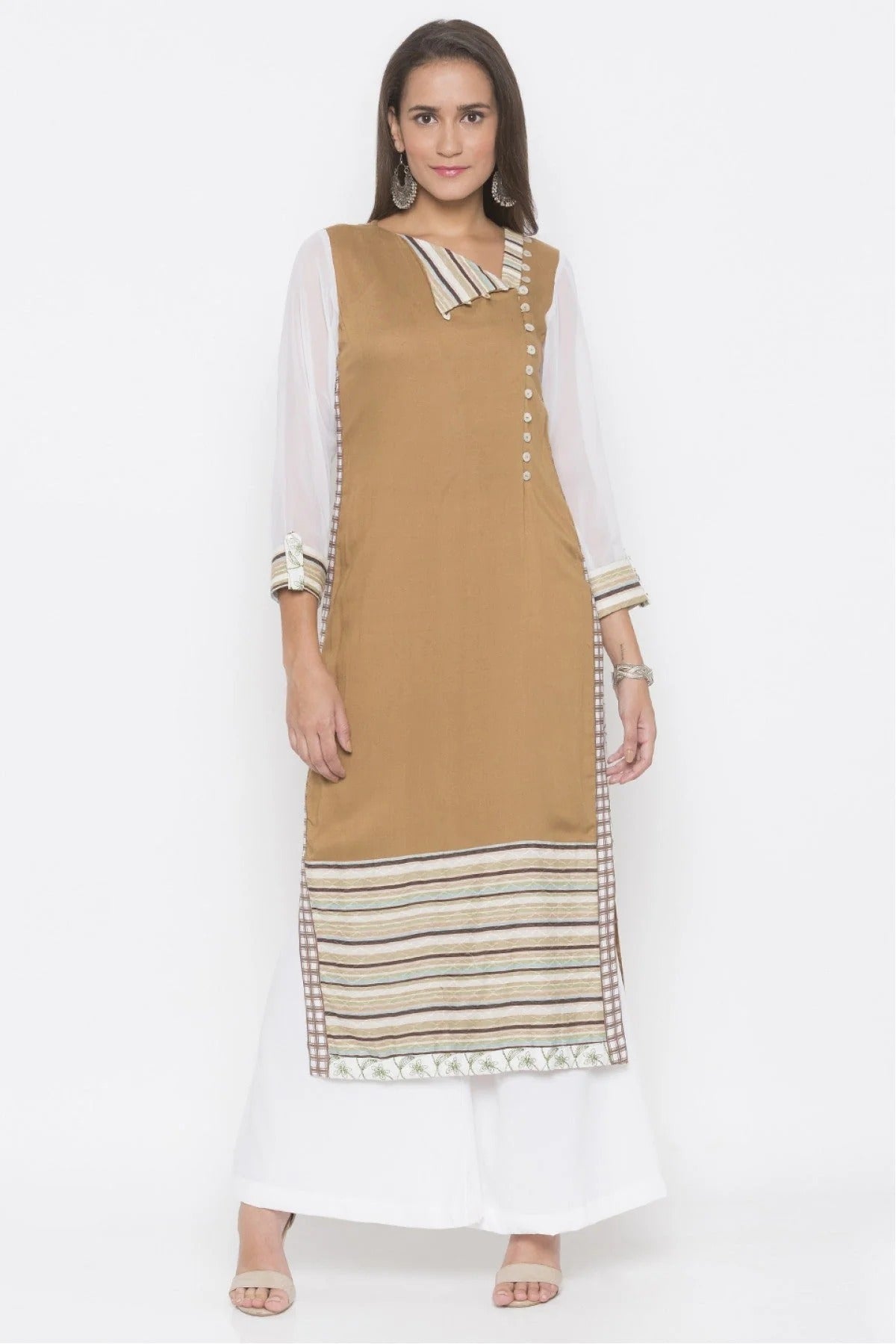 Brown Colour Plus Size Cotton Embroidery Kurta Set KR1070544