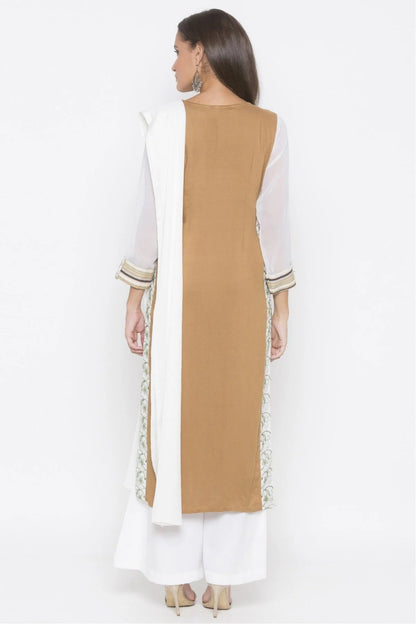 Brown Colour Plus Size Stitched Cotton Embroidery Palazzo Pant Suit BW1070266 A