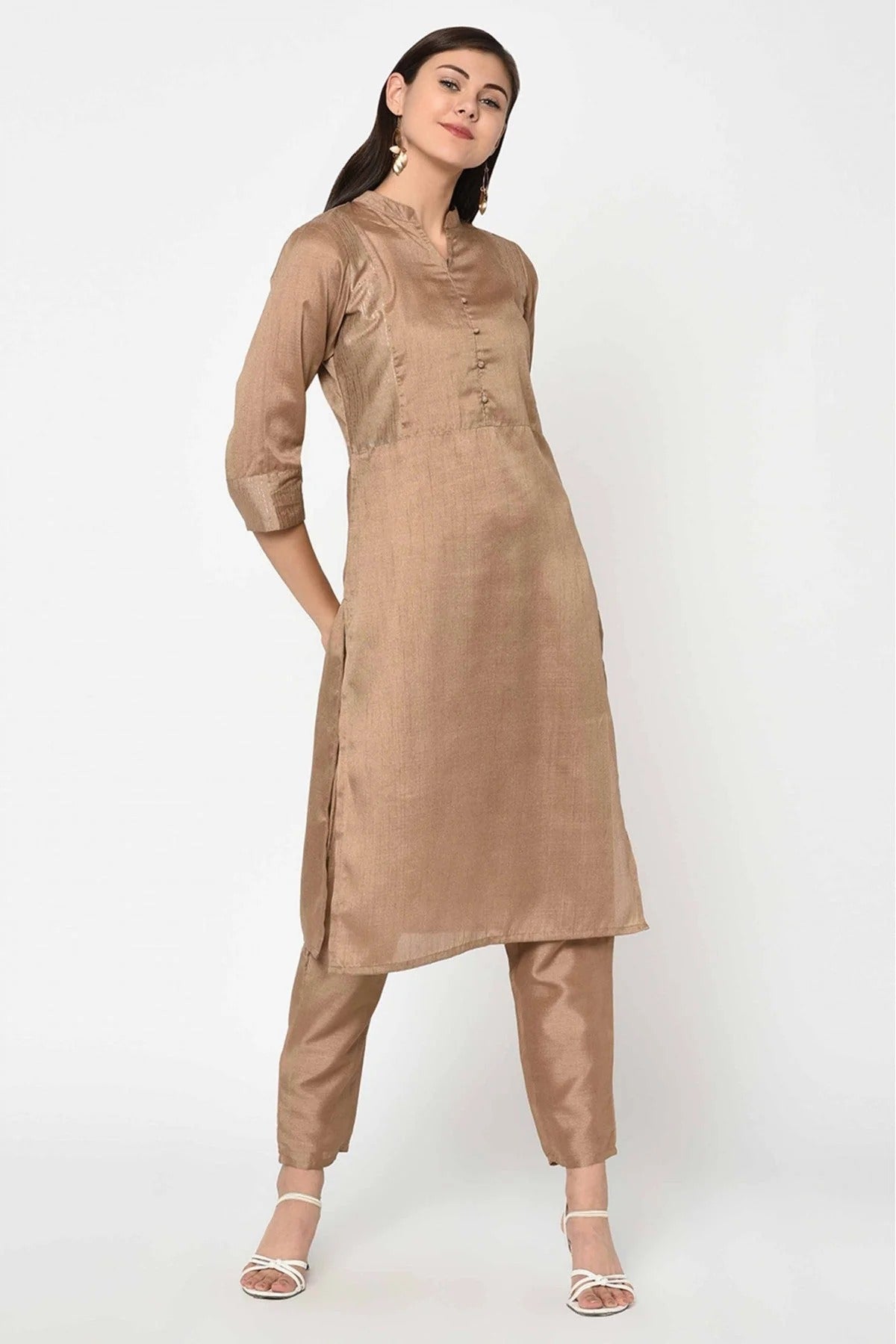 Brown Colour Poly Silk Solid Kurti KR1060249 A