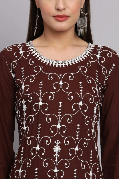 Brown Colour Rayon Kurti KR1111092 A