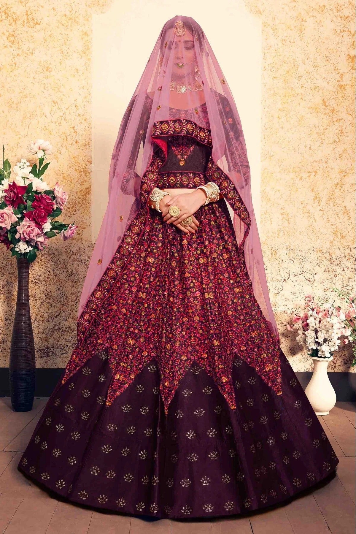 Brown Colour Satin Embroidery Lehenga Choli LC1080197 A
