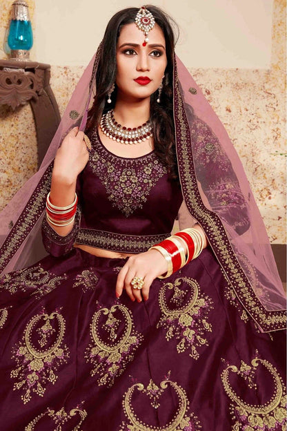Brown Colour Satin Embroidery Lehenga Choli LC1080200 A