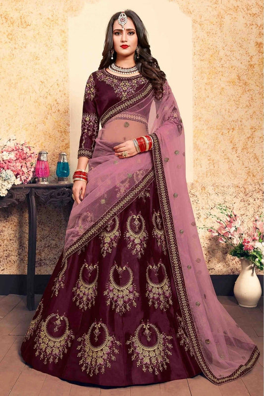 Brown Colour Satin Embroidery Lehenga Choli LC1080200