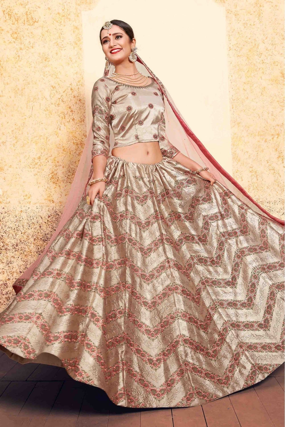 Brown Colour Satin Embroidery Lehenga Choli LC1080207 A