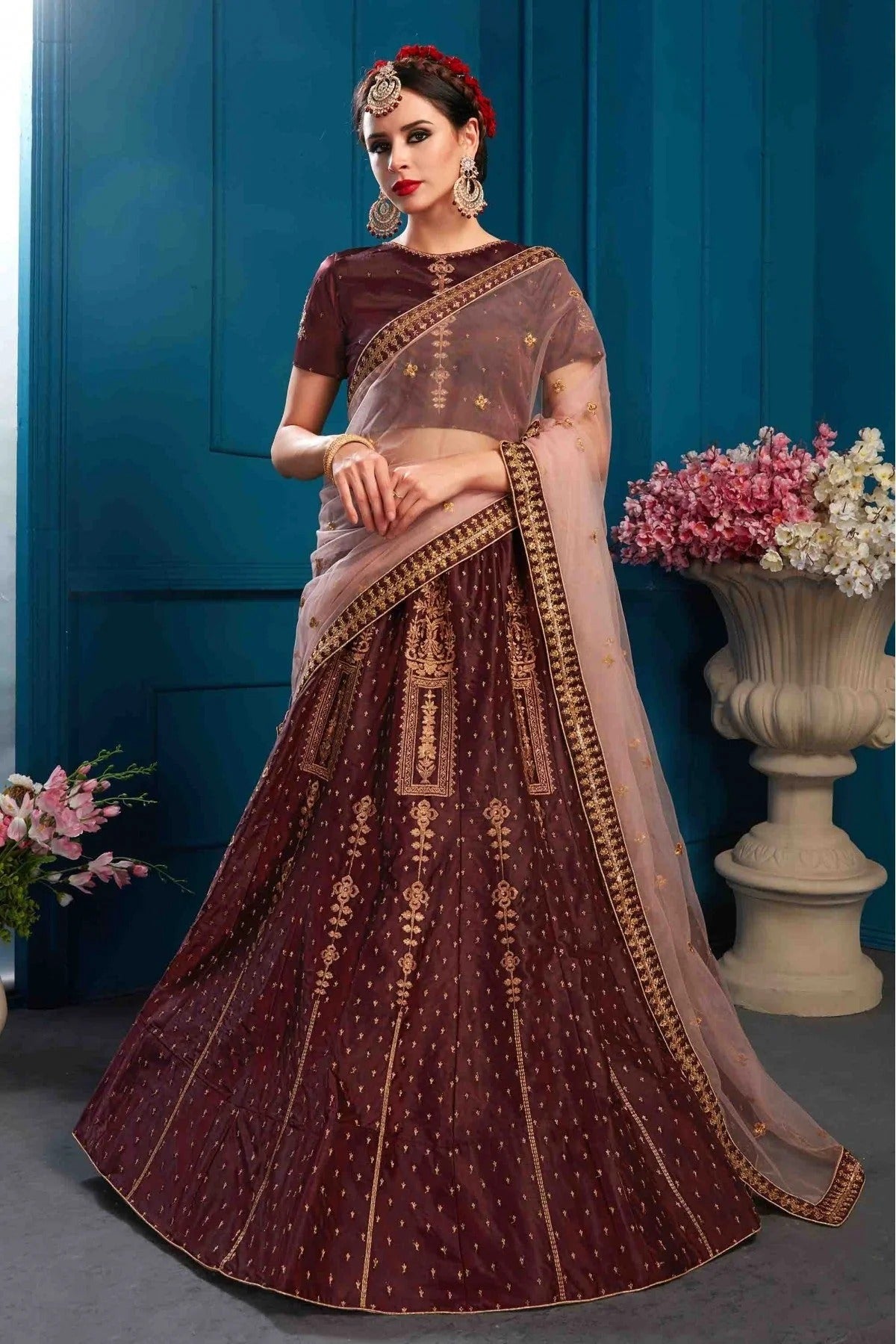 Brown Colour Satin Embroidery Lehenga Choli LC1080454
