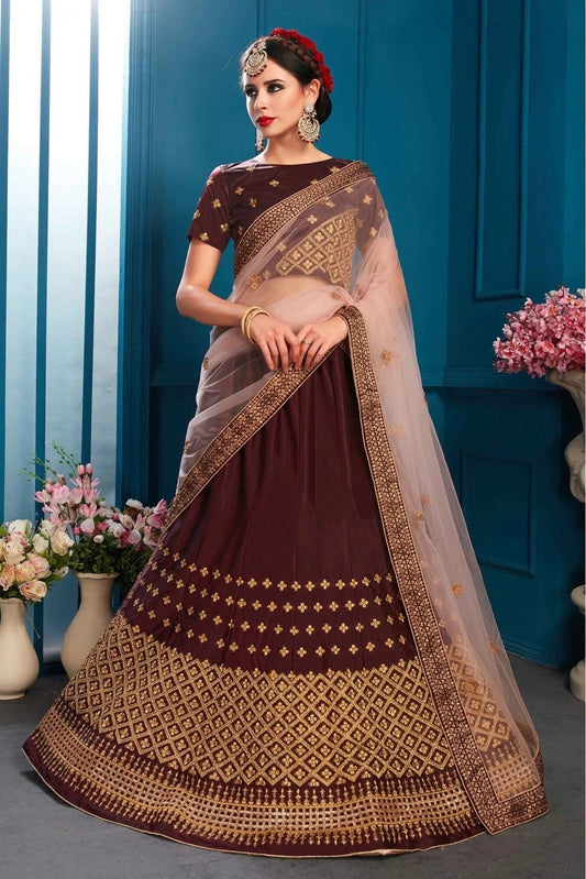 Brown Colour Satin Embroidery Lehenga Choli LC1080455