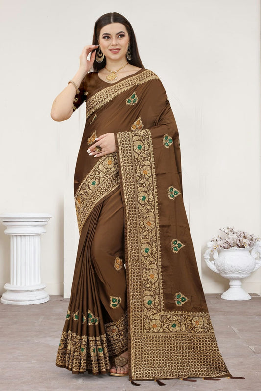 Brown Colour Satin Silk Designer Saree LC1121310