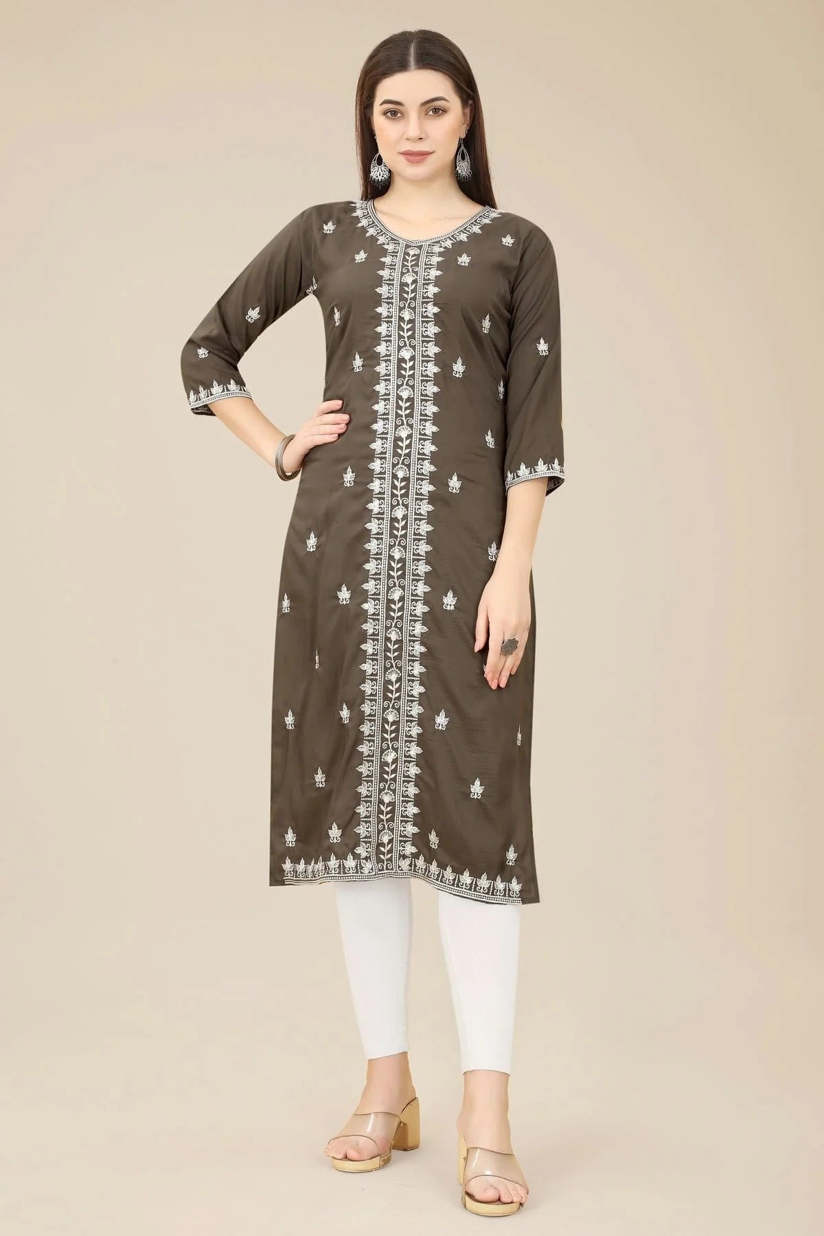 Brown Colour Shiny Silk Kurti KR1111001