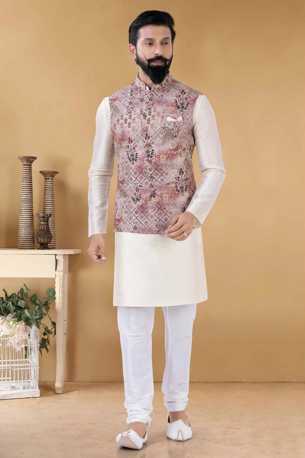 Brown Colour Silk Kurta Pajama With Jacket KP1130085