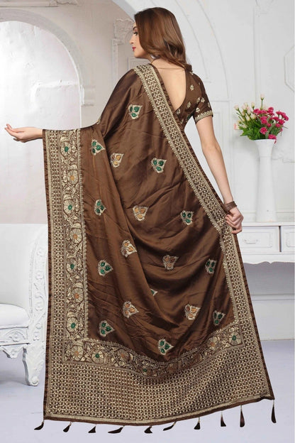 Brown Colour Silk Satin Traditional Saree SD1120448 A