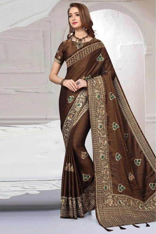 Brown Colour Silk Satin Traditional Saree SD1120448