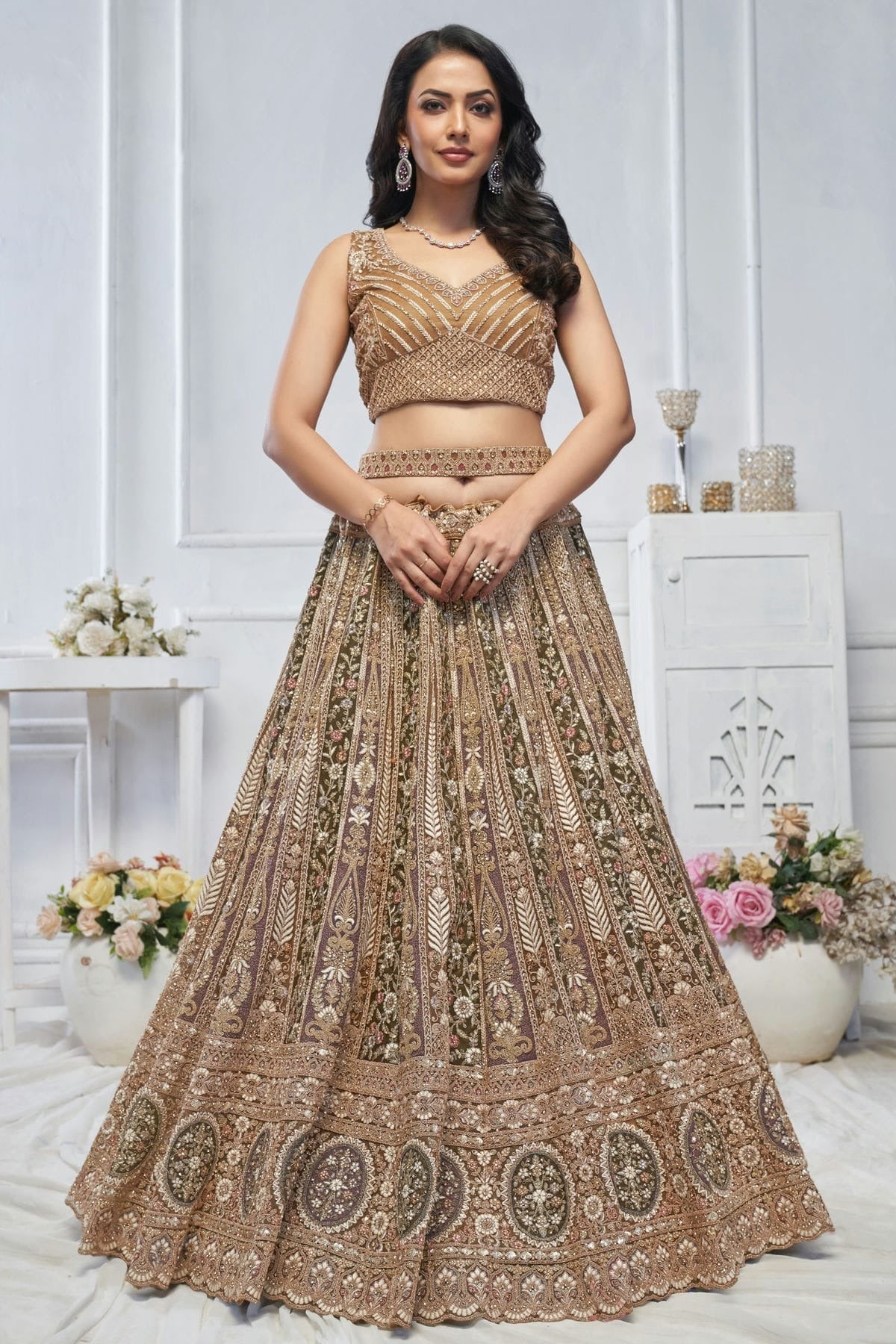 Brown Colour Soft Net Embroidery Lehenga Choli LC1111360 A