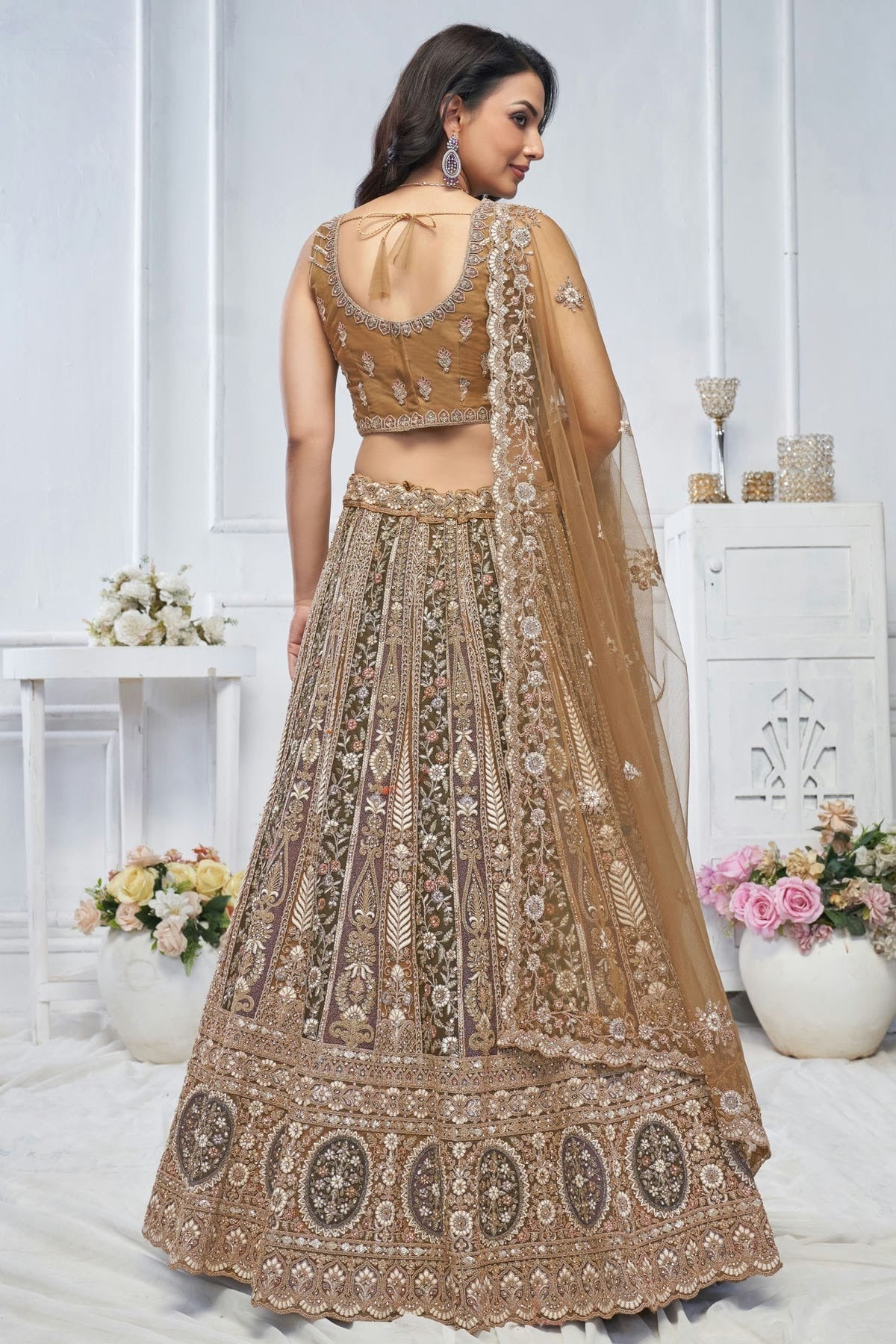 Brown Colour Soft Net Embroidery Lehenga Choli LC1111360 B