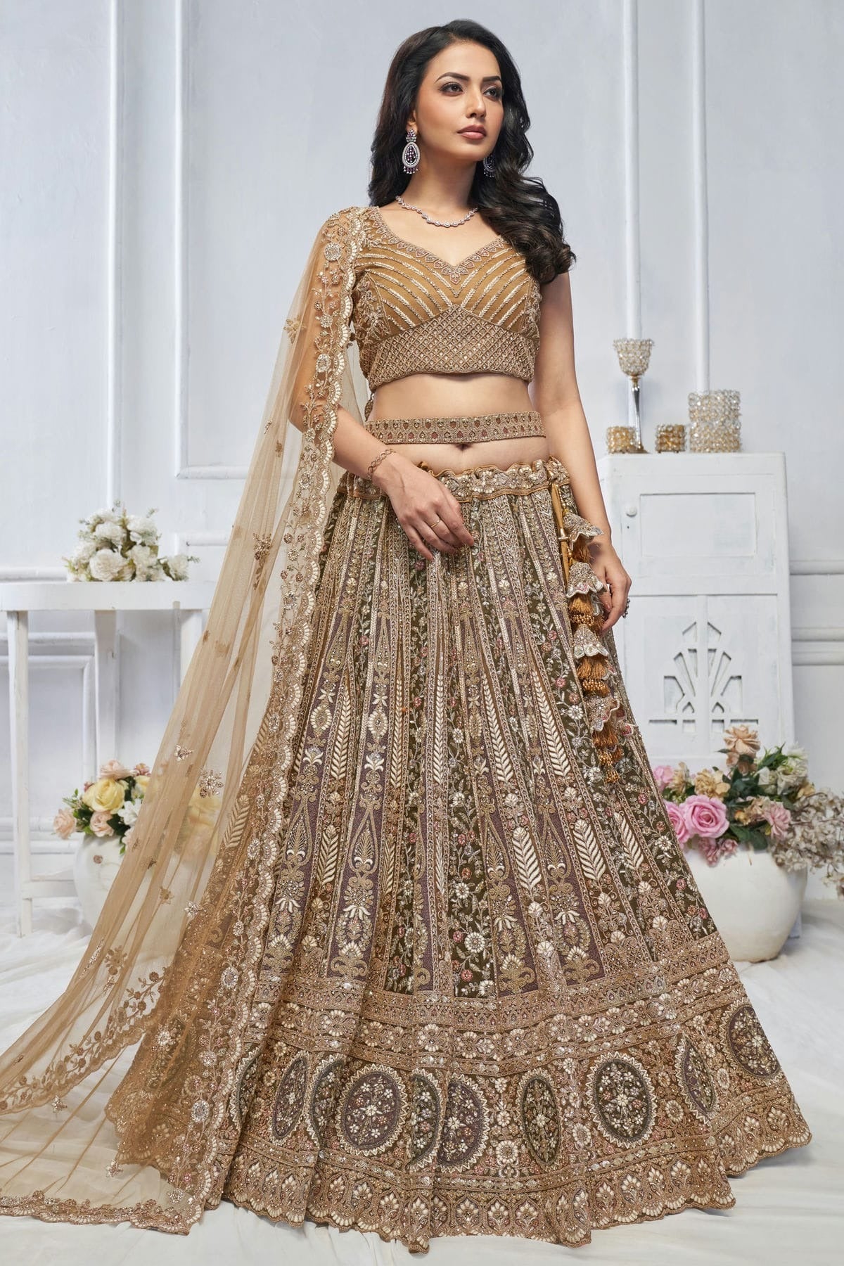 Brown Colour Soft Net Embroidery Lehenga Choli LC1111360