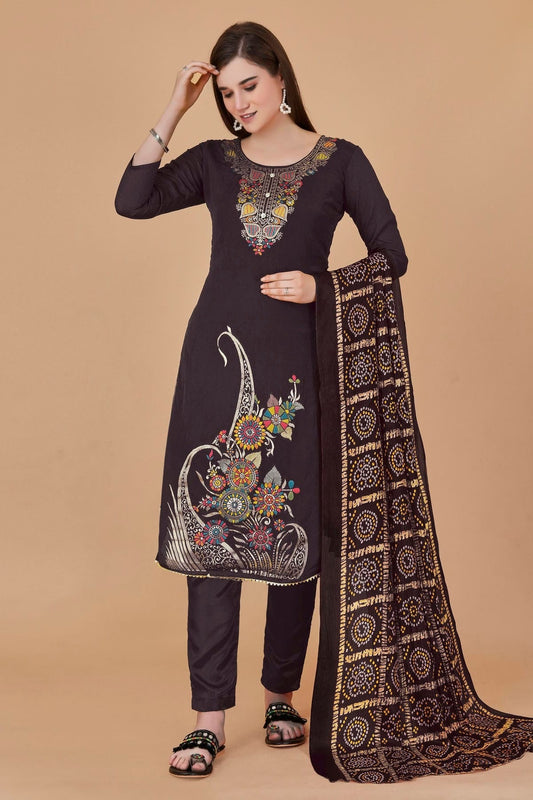 Brown Colour Unstitched Banarasi Jacquard Fabric Straight Suit US1160988