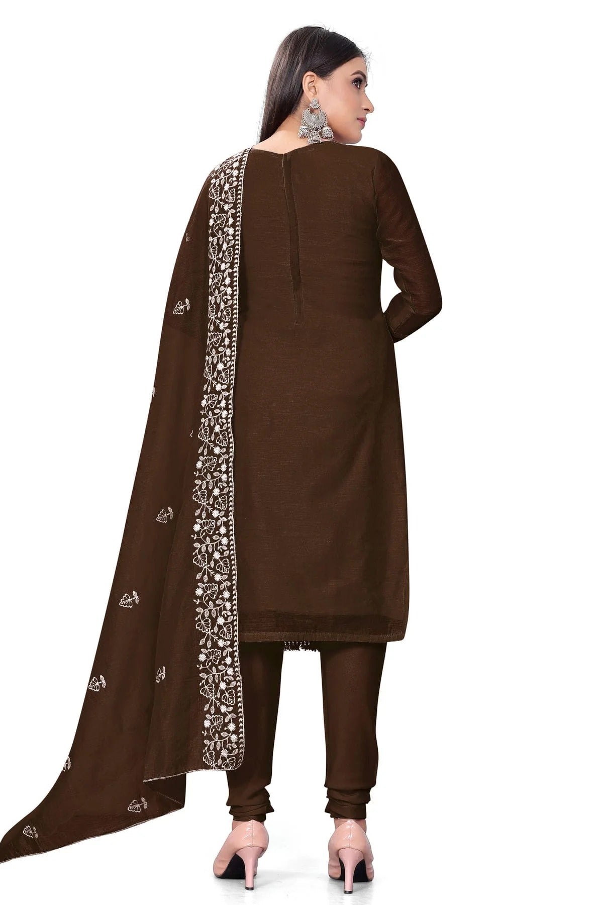 Brown Colour Unstitched Chanderi Cotton Churidar Suit US1160684 A