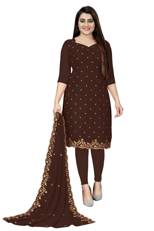 Brown Colour Unstitched Georgette Straight Suit US1160718