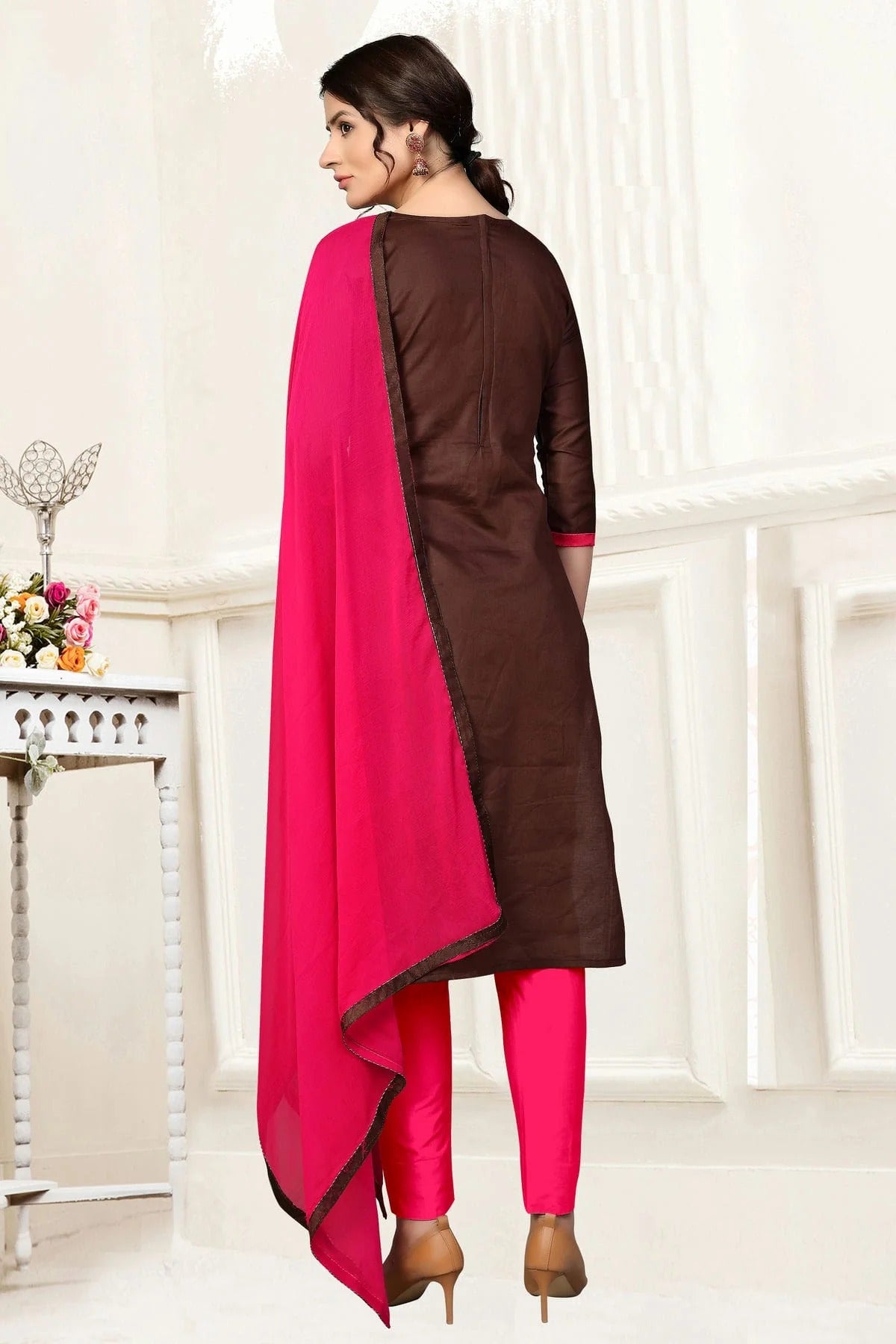 Brown Colour Unstitched Glass Cotton Straight Suit US1160872 A