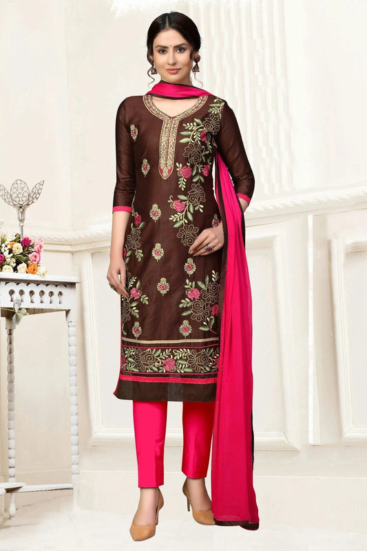 Brown Colour Unstitched Glass Cotton Straight Suit US1160872