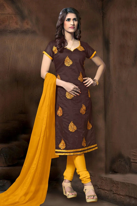 Brown Colour Unstitched Modal Cotton Churidar Suit US1161208