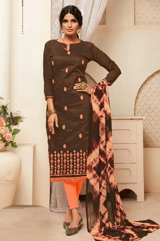 Brown Colour Unstitched Modal Silk Straight Suit US1161132