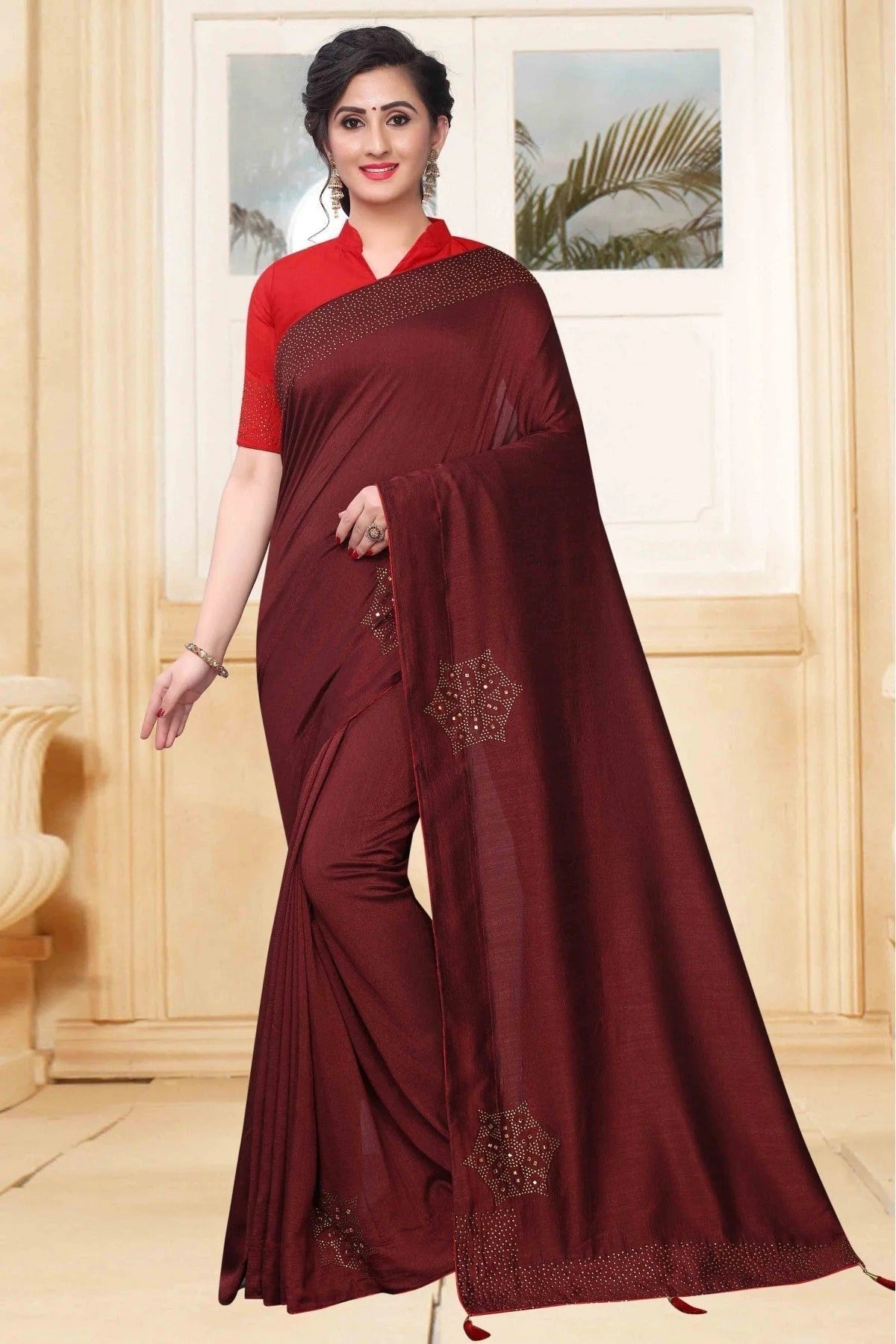Brown Colour Vichitra Silk Designer Saree SD1120617