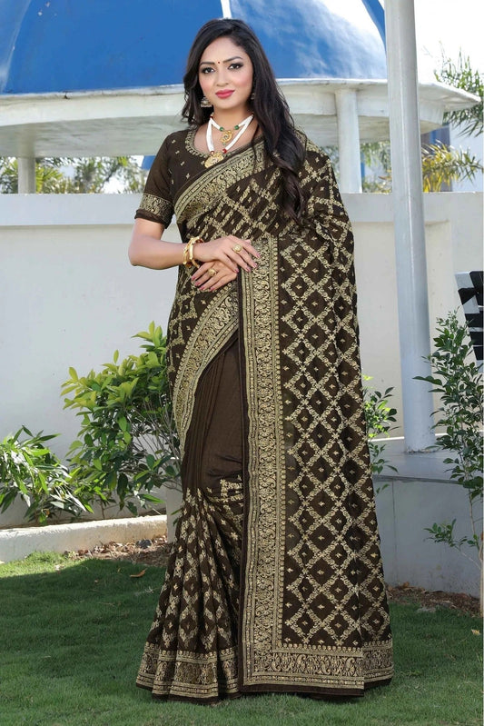 Brown Colour Vichitra Silk Embroidery Saree SD1120867