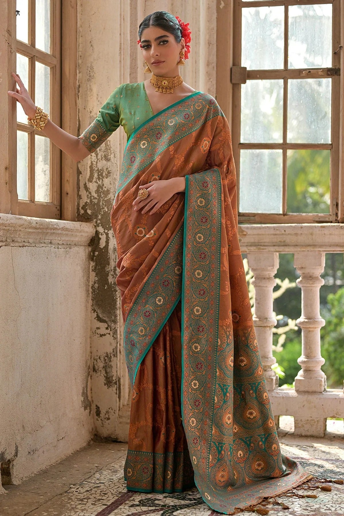Brown Colour Woven Work Banarasi Silk Saree SD1260001