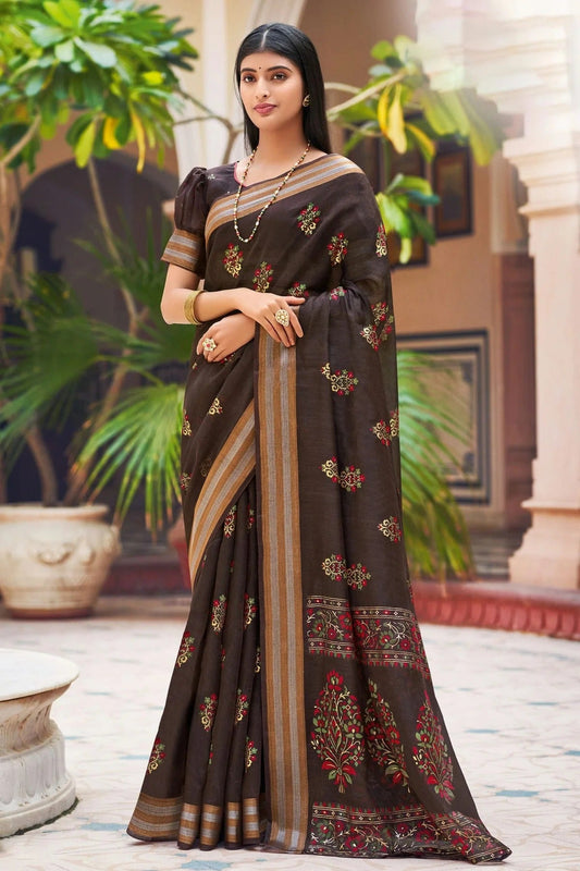 Brown Colour Woven Work Chanderi Saree SD1101298