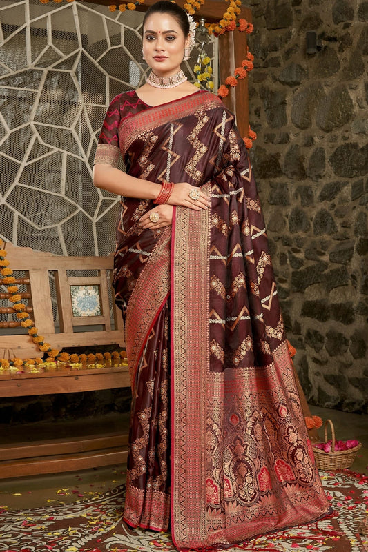 Brown Colour Woven Work Silk Saree SD1102166