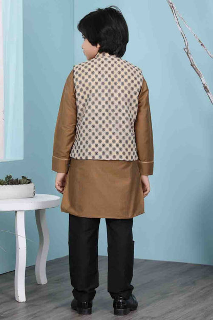 Brown and Beige Colour Cotton Silk Kurta Pajama With Jacket BW1070111 C