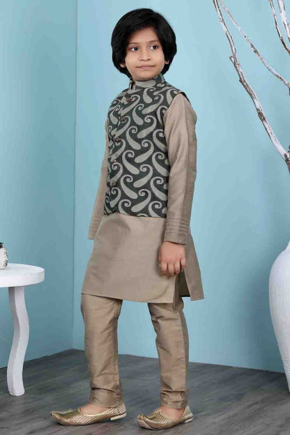 Brown and Green Colour Handloom Silk Kurta Pajama With Jacket BW1070114 A