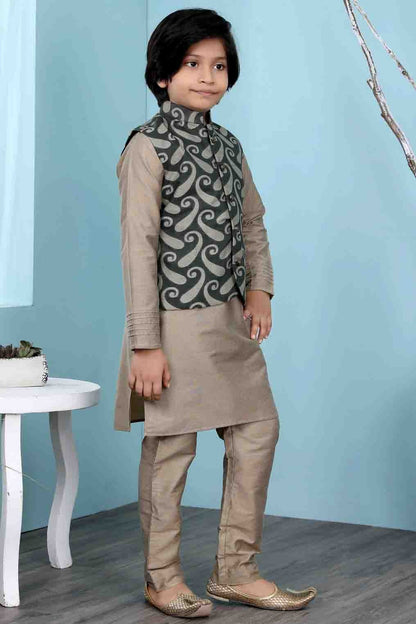 Brown and Green Colour Handloom Silk Kurta Pajama With Jacket BW1070114 B