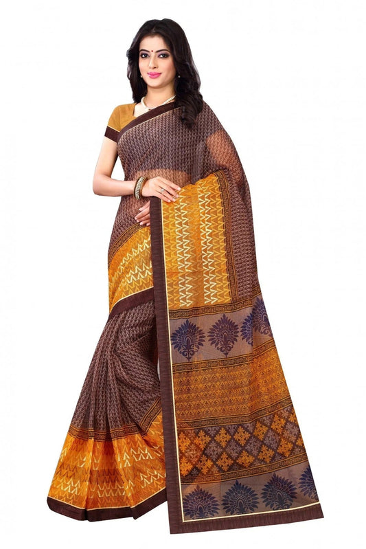 Brown and Mustard Colour Kota Silk Printed Saree SD1100800