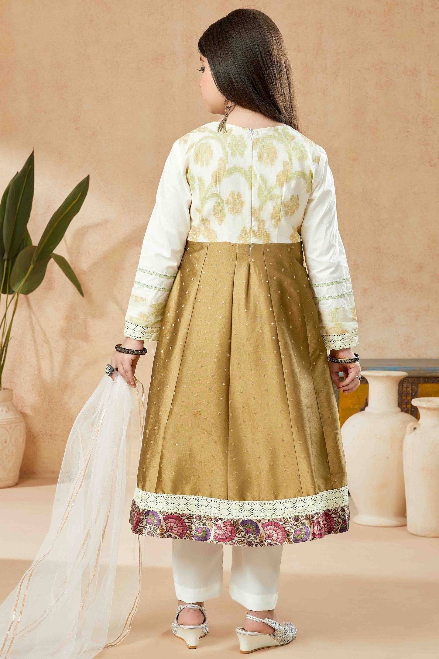 Brown and Off White Colour Handloom Silk Pant Style Suit GW1070780 A