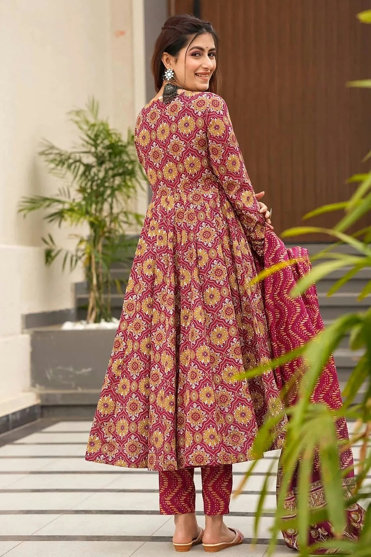 Burgundy Colour Printed Muslin Stitched Suit SS1112464 A