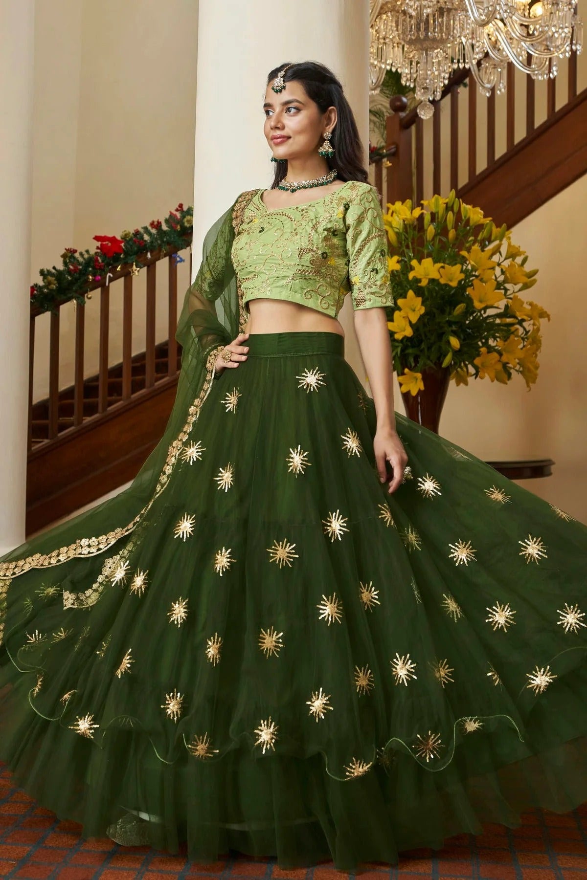 Butterfly Net Designer Lehenga Choli In Green Colour LC1270046 A