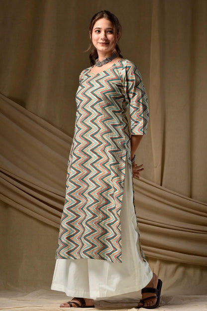 Cambric Cotton Digtial Printed Stitched Kurti In Green Colour