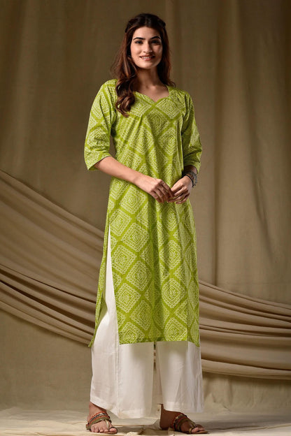 Cambric Cotton Digtial Printed Stitched Kurti In Mahendi Colour