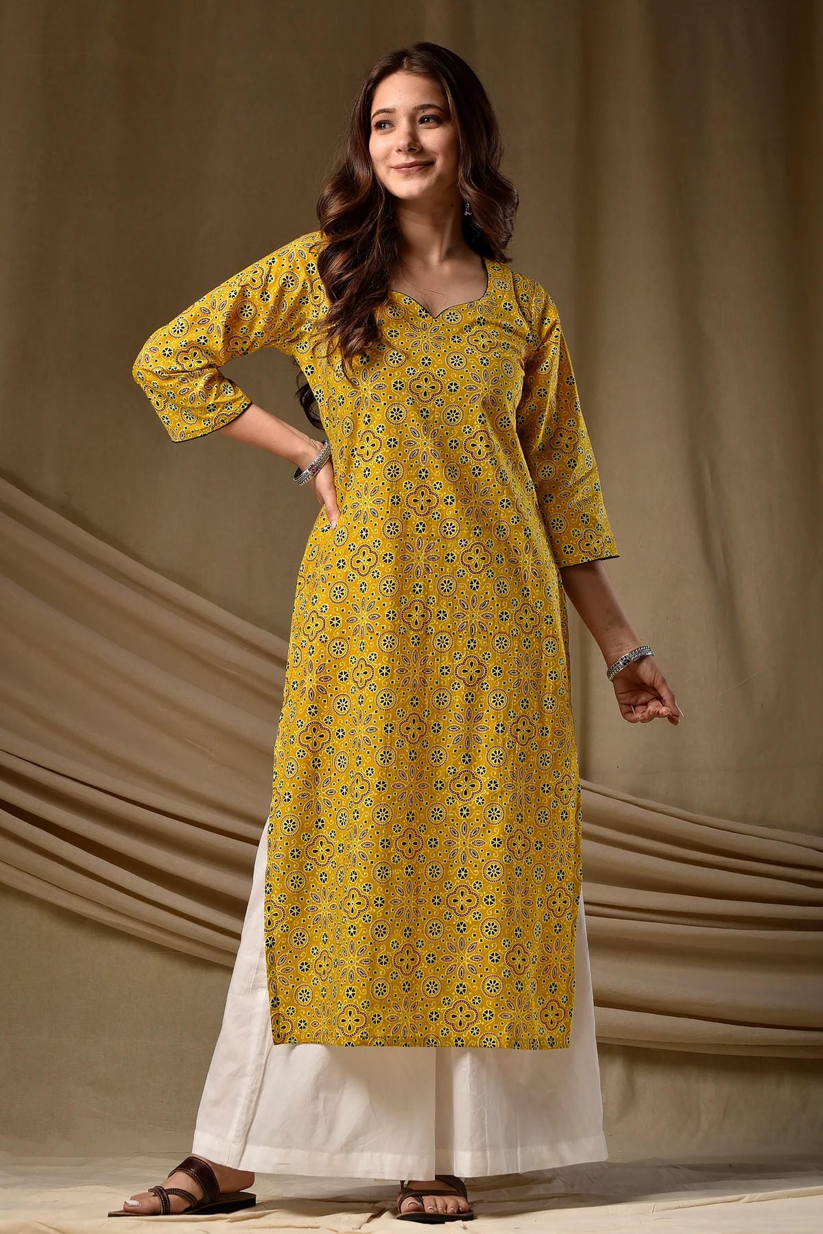 Cambric Cotton Digtial Printed Stitched Kurti In Mustard Colour
