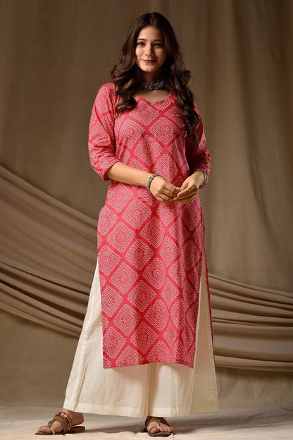Cambric Cotton Digtial Printed Stitched Kurti In Pink Colour