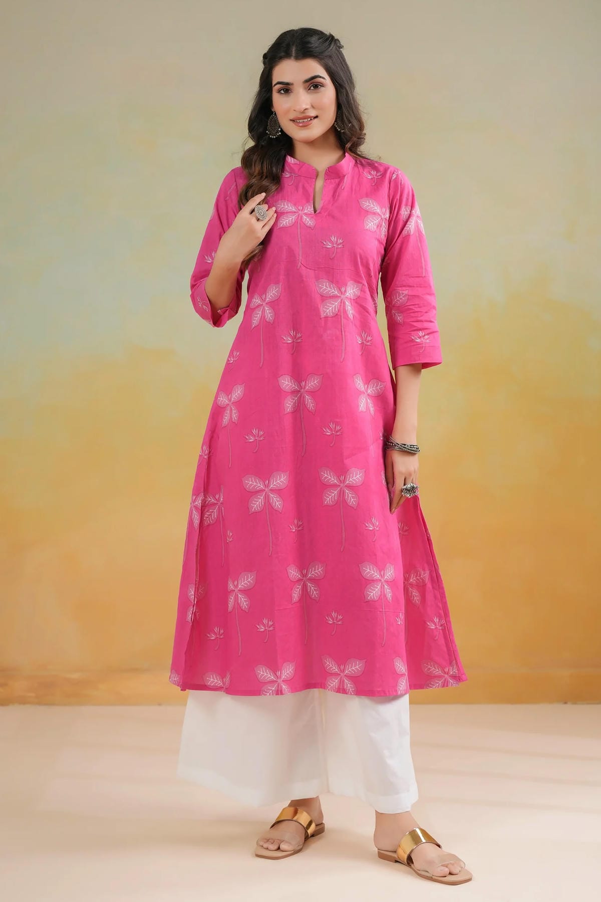 Cambric Cotton Digtial Printed Stitched Kurti In Pink Colour