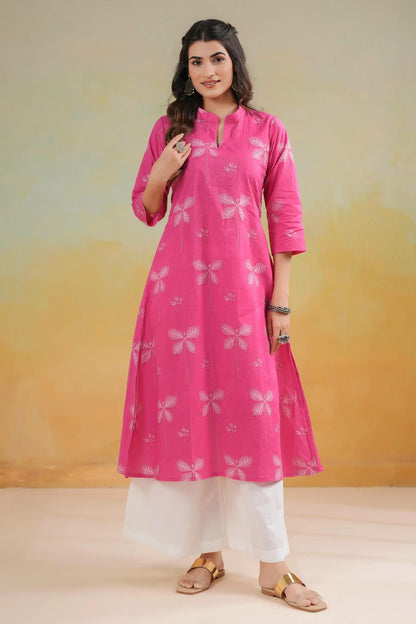 Cambric Cotton Digtial Printed Stitched Kurti In Pink Colour