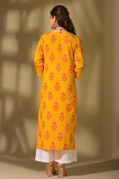 Cambric Cotton Digtial Printed Stitched Kurti In Yellow Colour